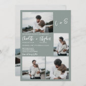 Moderne sage grün lässige Initialen 5 Fotos Hochze Einladung (Vorne/Hinten)