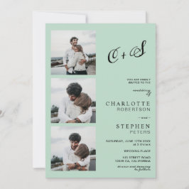 Moderne sage grün lässige Initialen Foto Hochzeit Einladung