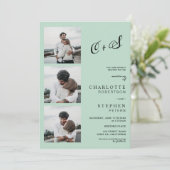Moderne sage grün lässige Initialen Foto Hochzeit Einladung (Stehend Vorderseite)