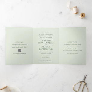 Moderne Sage-Grün-QR-Code Elegante Hochzeit Dreifach Gefaltete Einladung