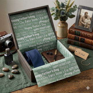 Moderne Sage-Grün-Weiß-Typografie Vatertag Seidenpapier