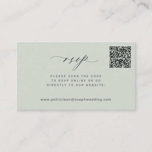 Moderne sage grüne QR Code Hochzeit RSVP Mini Begleitkarte (Vorderseite)