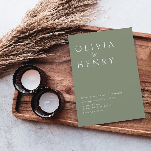 Moderne Sage Minimal Wedding Einladung