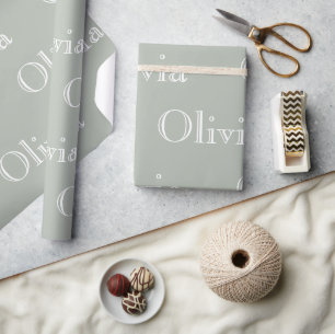Moderne Sage Personalisierte Pastell-Schrift Name Geschenkpapier