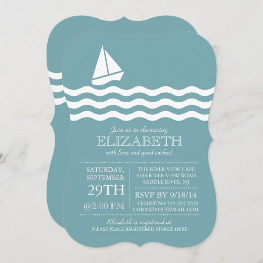 Moderne Sailboat Nautical Baby Dusche Einladung (Vorne/Hinten)