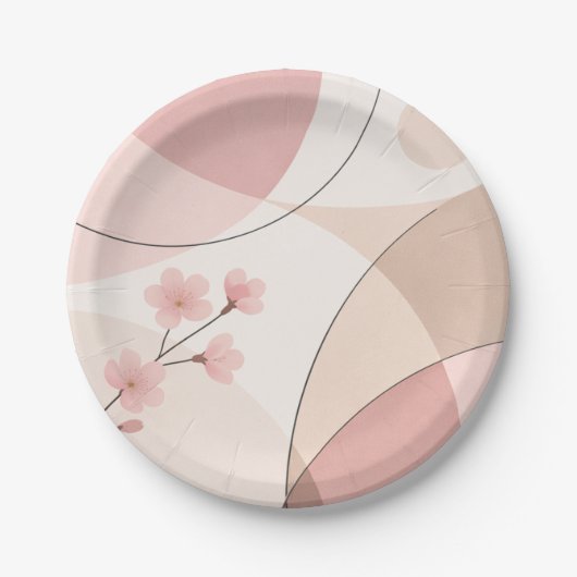 Moderne Sakura-Minimalist-Geometrie-Papierplatte Pappteller (Vorderseite)