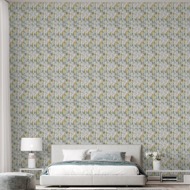 Moderne Salbei-Birke Tapete (Schlafzimmer)