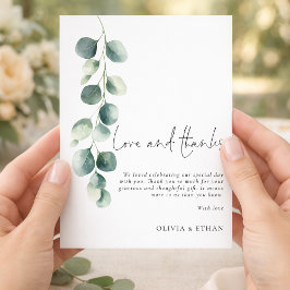 Moderne Salbei-Eukalyptus-Hochzeit Liebes-Dankesch Karte
