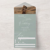 Moderne Salbei-Foto-Hochzeit All In One Einladung (Innen Boden)