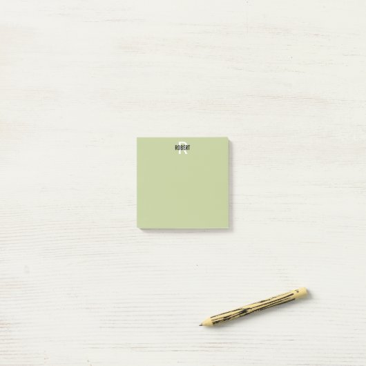 Moderne Salbei-grüne Monogramm-Bezeichnung Post-it Klebezettel