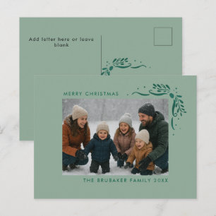 Moderne Salbei-Hand gezogene Schleifen Weihnachtsf Feiertagspostkarte