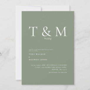 Moderne Salbei-Monogramm-Hochzeit ohne Eltern Einladung