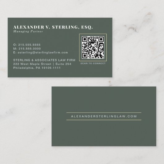 Moderne Salbeigrün-Gold-QR-Code professionell Visitenkarte (Vorne/Hinten)
