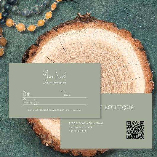 Moderne Salbeigrün mit QR-Code Terminkarte