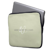 Moderne Salbeigrün Weiße Schrift Monogramm Laptopschutzhülle (Vorderseite Links)