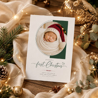 Moderne Salbeigrüne Baby-Erstweihnachts-Foto Feiertagskarte
