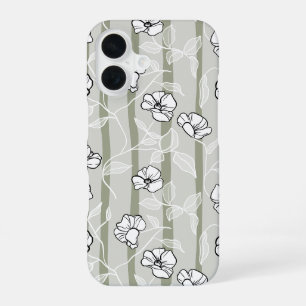 Moderne Salbeigrüne Blumen gestreifte Floralmuster iPhone 16 Hülle