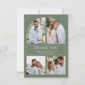 Moderne Salbeigrüne Bogen-Foto-Collage-Hochzeit Dankeskarte (Vorderseite)