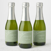Moderne Salbeigrüne Bogen-Mini-Champagnerflaschen- Schaumweinetikett (Flaschen)