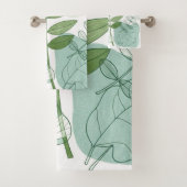 Moderne Salbeigrüne Botanische Blattmuster Badhandtuch Set (Insitu)