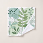 Moderne Salbeigrüne Botanische Blattmuster Badhandtuch Set (Waschlappen)