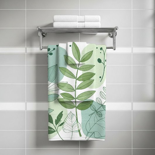 Moderne Salbeigrüne Botanische Blattmuster Badhandtuch Set