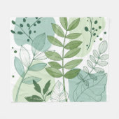 Moderne Salbeigrüne Botanische Blattmuster Fleecedecke (Vorderseite (Horizontal))
