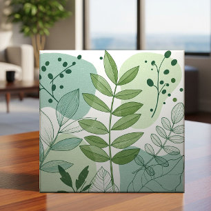 Moderne Salbeigrüne Botanische Blattmuster Fliese