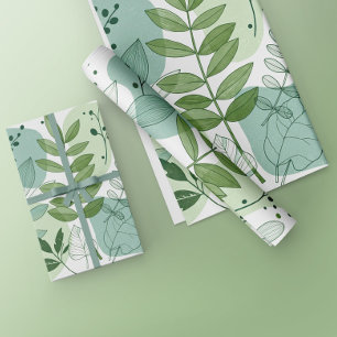 Moderne Salbeigrüne Botanische Blattmuster Geschenkpapier