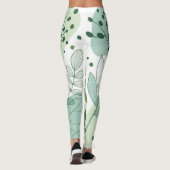 Moderne Salbeigrüne Botanische Blattmuster Leggings (Rückseite)