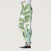 Moderne Salbeigrüne Botanische Blattmuster Leggings (Links)