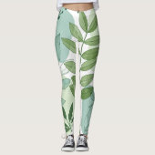 Moderne Salbeigrüne Botanische Blattmuster Leggings (Vorderseite)