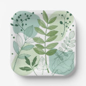 Moderne Salbeigrüne Botanische Blattmuster Pappteller (Vorderseite)
