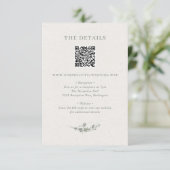 Moderne Salbeigrüne Botanische QR-Code-Hochzeit Begleitkarte (Stehend Vorderseite)
