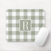 Moderne Salbeigrüne Buffalo-Karo-Monogramm-Initial Mousepad (Mit Mouse)