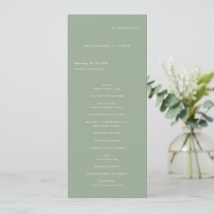 Moderne Salbeigrüne Einfache Hochzeit Programm