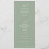Moderne Salbeigrüne Einfache Hochzeit Programm (Rückseite)