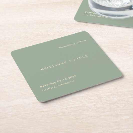 Moderne Salbeigrüne Einfache Hochzeit Rechteckiger Pappuntersetzer (angewinkelt)