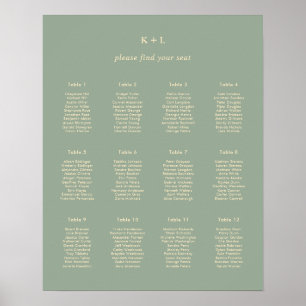 Moderne Salbeigrüne Einfache Hochzeits-Sitzordnung Poster