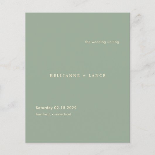 Moderne Salbeigrüne Einfache Hochzeitsprogramm (Vorderseite)