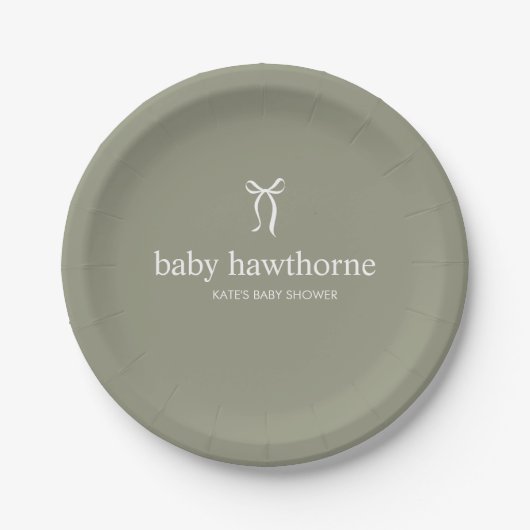 Moderne Salbeigrüne geschlechtsneutrale Babyparty Pappteller (Vorderseite)