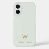 Moderne Salbeigrüne Gold-Schrift-Monogramm Case-Mate iPhone Hülle (Rückseite)