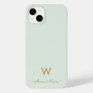 Moderne Salbeigrüne Gold-Schrift-Monogramm Case-Mate iPhone 14 Plus Hülle