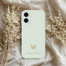 Moderne Salbeigrüne Gold-Schrift-Monogramm