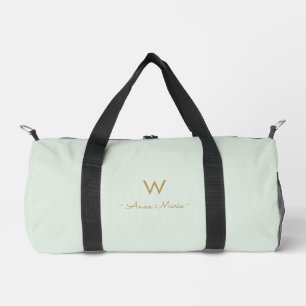Moderne Salbeigrüne Gold-Schrift-Monogramm Duffle Bag