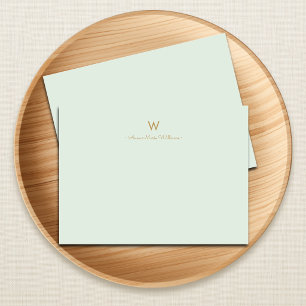 Moderne Salbeigrüne Gold-Schrift-Monogramm Mitteilungskarte