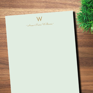 Moderne, salbeigrüne, goldene Schriftmonogramm Notizblock