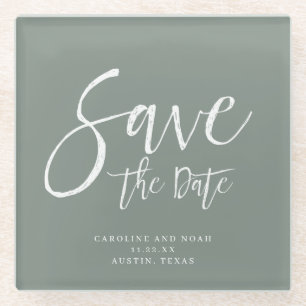 Moderne Salbeigrüne Hochzeit - Save the Date Glasuntersetzer