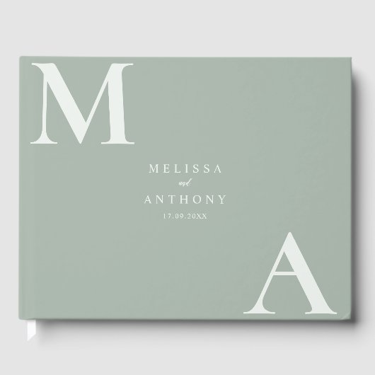 Moderne Salbeigrüne Minimalistische Hochzeit Gästebuch (Vorderseite)