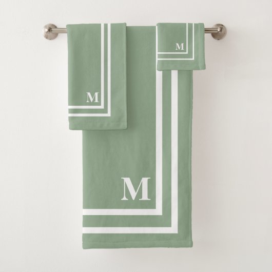 Moderne Salbeigrüne Monogramm Badhandtuch Set (Insitu)
